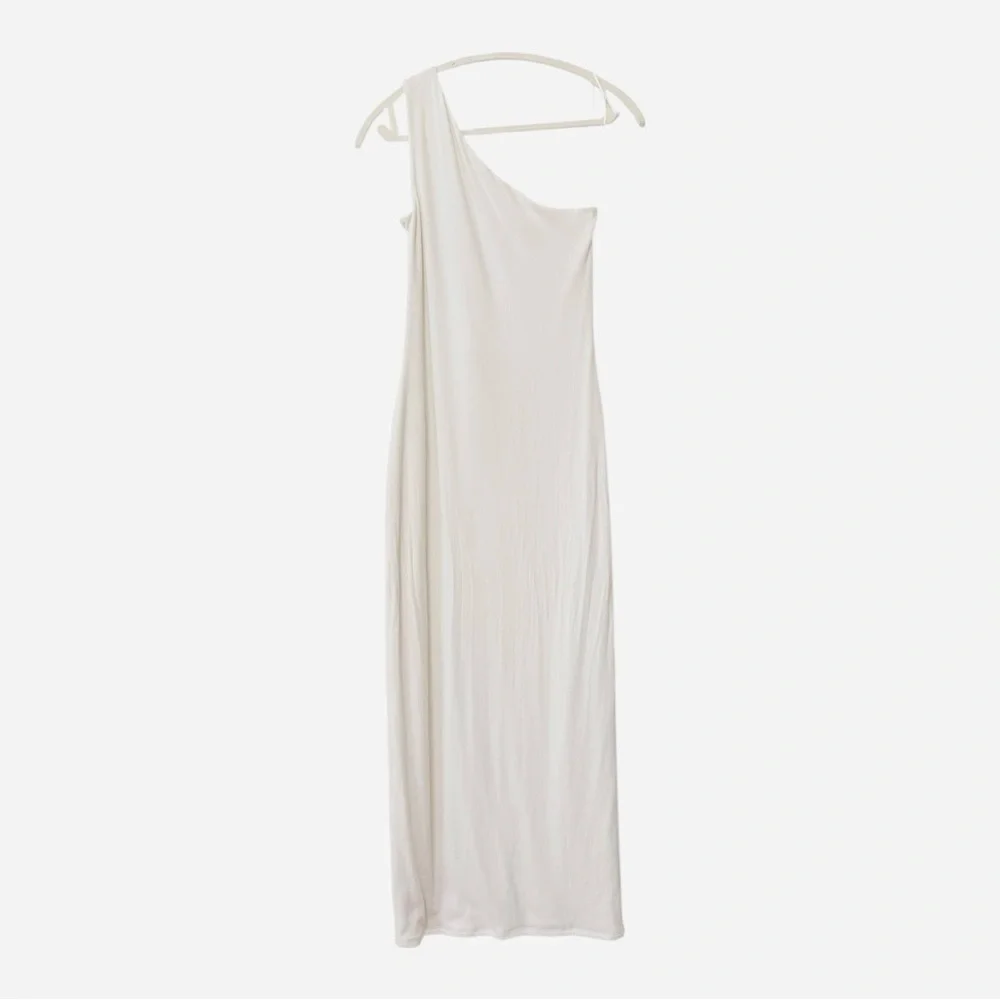 ABERCROMBIE | NWT Ribbed Thigh Slit One-Shoulder Maxi Dress in Ivory, Size Small